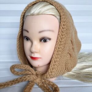 Hood Hat Women Beanie Hand Knit 100% Wool Beige Winter Snood Beret Gift NEW